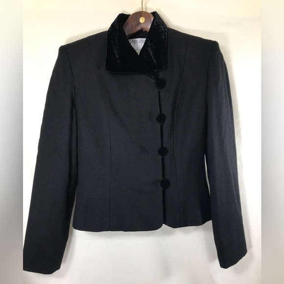 Larry Levine Vintage Black Wool Crepe Pea Coat Blazer, Size 6 - Picture 1 of 8